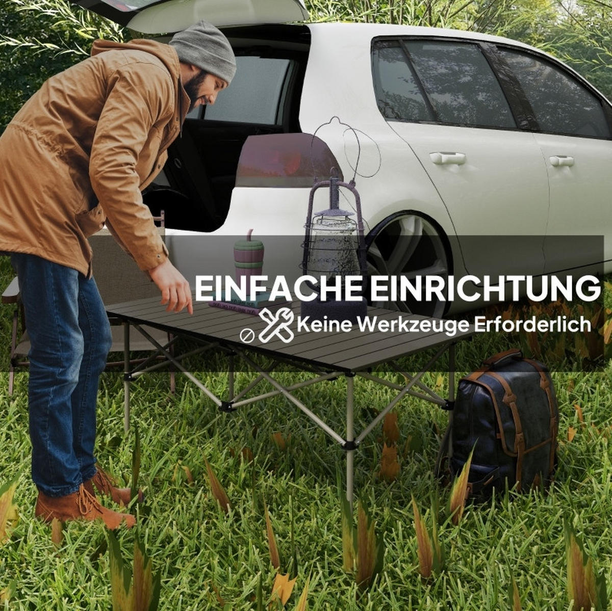 CAMPINGTISCH 95/55/50 cm klappbar mit rollbarer Tischplatte, X-Gestell aus Aluminium, Khaki - Beige, Metall (95/55/50cm) - Redom