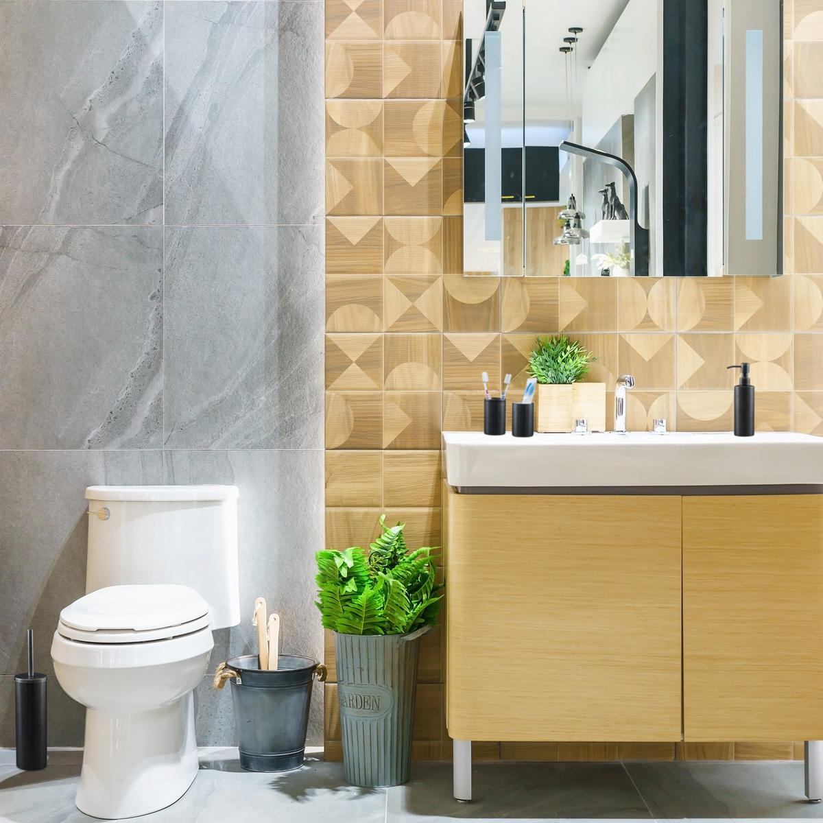 5-TLG.BADEZIMMER-SET - Anthrazit, Metall (9.5/39/9.5cm) - Relaxdays