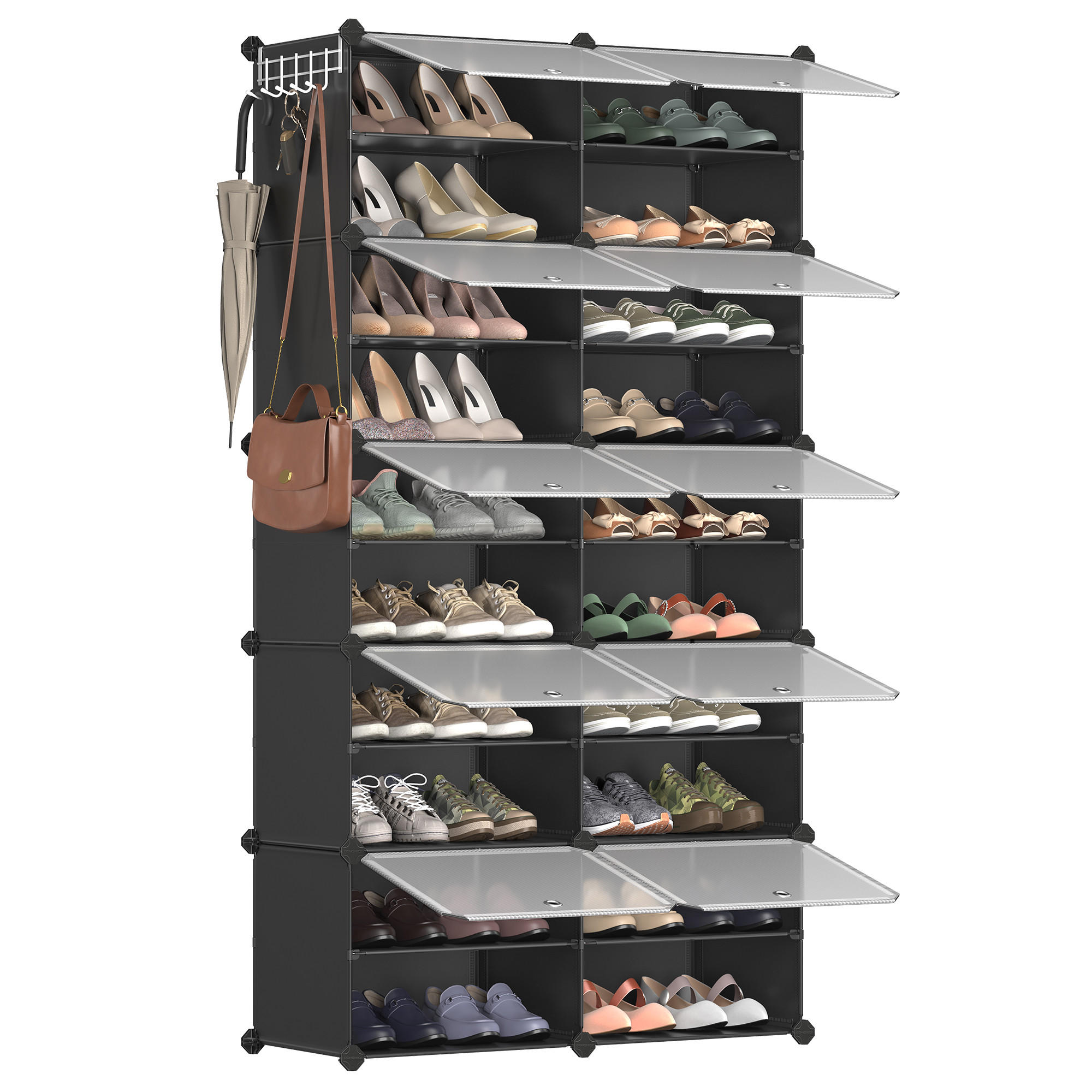 SCHUHREGALE Damion (10er Set) - Schwarz, Kunststoff (32/152/82cm) - SONGMICS