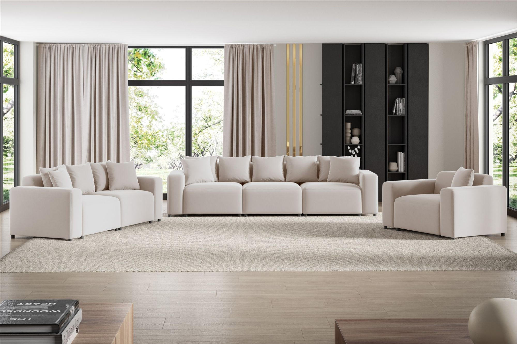 SOFASET Megan 3-2-1 In Salvador - Beige, Holzwerkstoff/Textil (327/75/98cm) - Fun Möbel