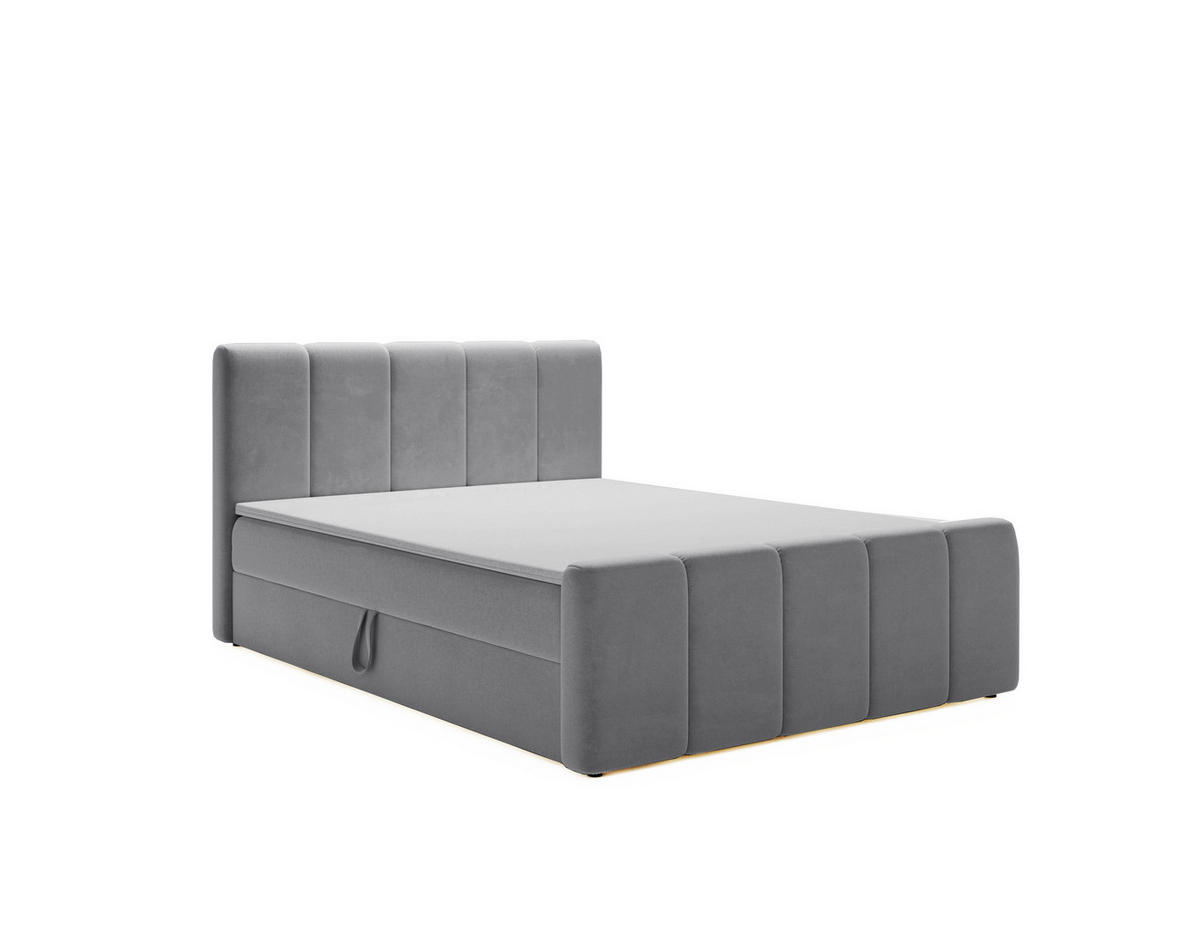 BOXBETT Berg Mit Matratze, Stoff Komodo Grau 120x200 cm - Grau, Holz (120/200cm) - Kaiser Möbel