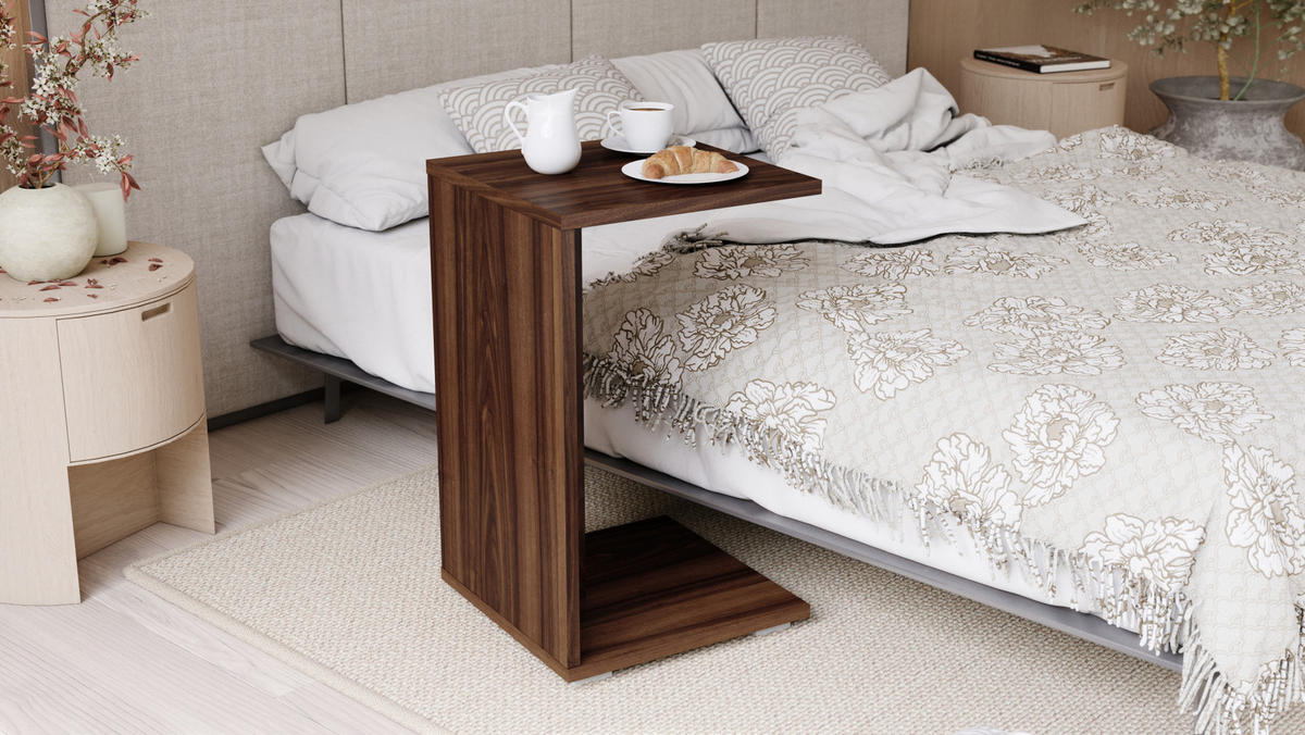 BEISTELLTISCH Rechteckig Nussbaum mit Ablage und Rollen - Nussbaumfarben, Holzwerkstoff (40/40/66cm) - designimpex