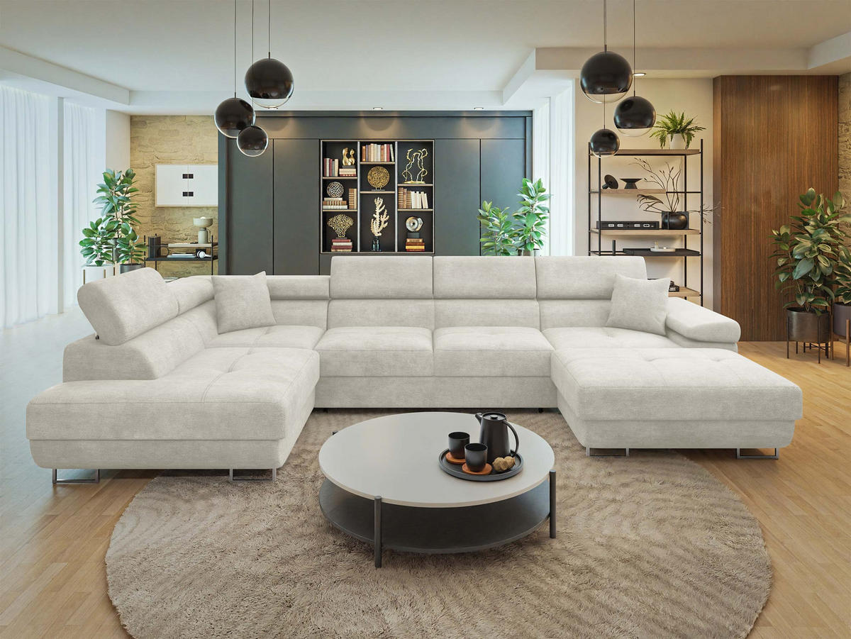 WOHNLANDSCHAFT Torezio Bis, Seite: Links - Creme, Holz/Textil (346/90/203cm) - MIRJAN24