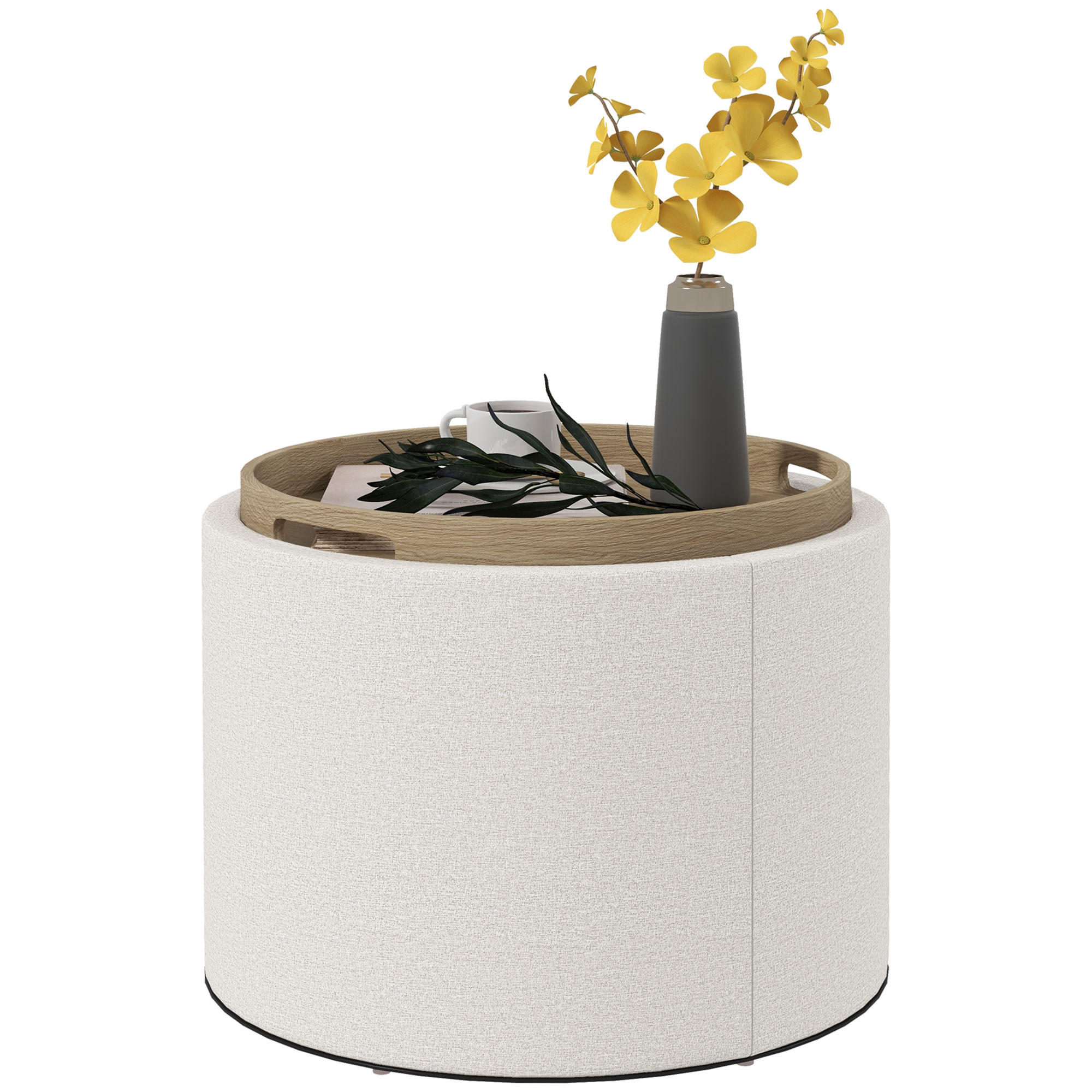 HOCKER DE-07198 mit Leinen, verstecktem Stauraum Creme/Natur - Creme, Holzwerkstoff (56/42/56cm) - ComfortXL