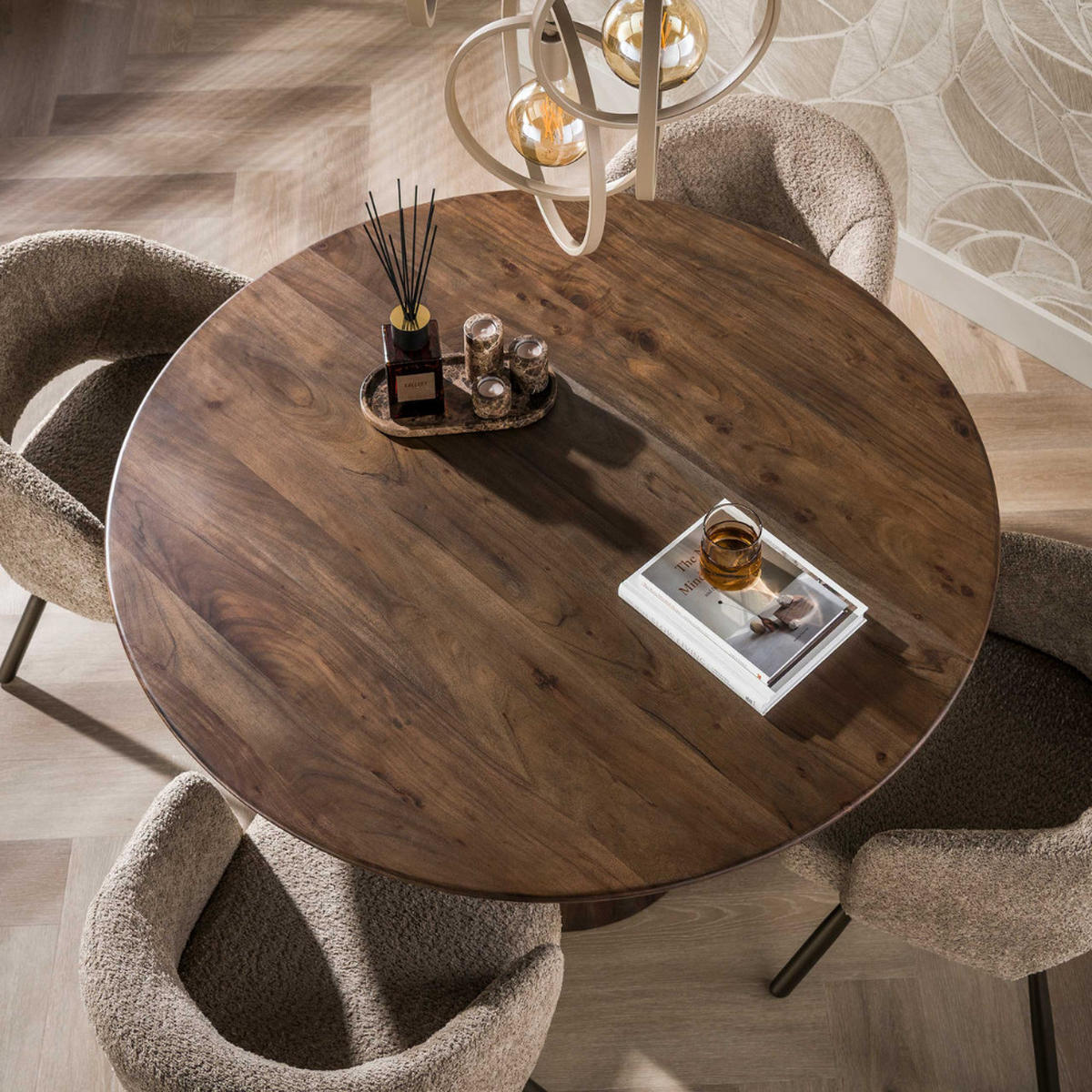 ESSTISCH ONDA ROTONDO Runder Massivholz-Tisch mit Säulenfuß Akazie 130Ø - Akaziefarben, Holz (130/130/76cm) - alesvelt