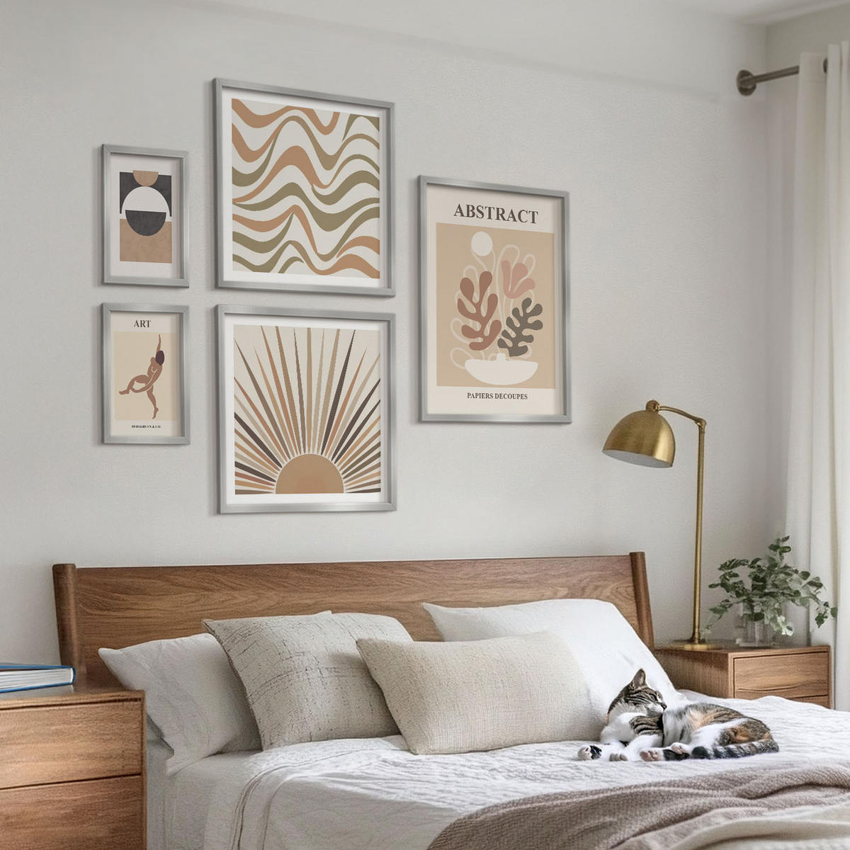 WANDBILDER 5er Set - 50x50 cm & 20x30 cm & 40x60 cm Silberner Rahmen - Matisse Boho abstrakte Muster - Silberfarben, Kunststoff (40/60cm) - ArtPrintCave