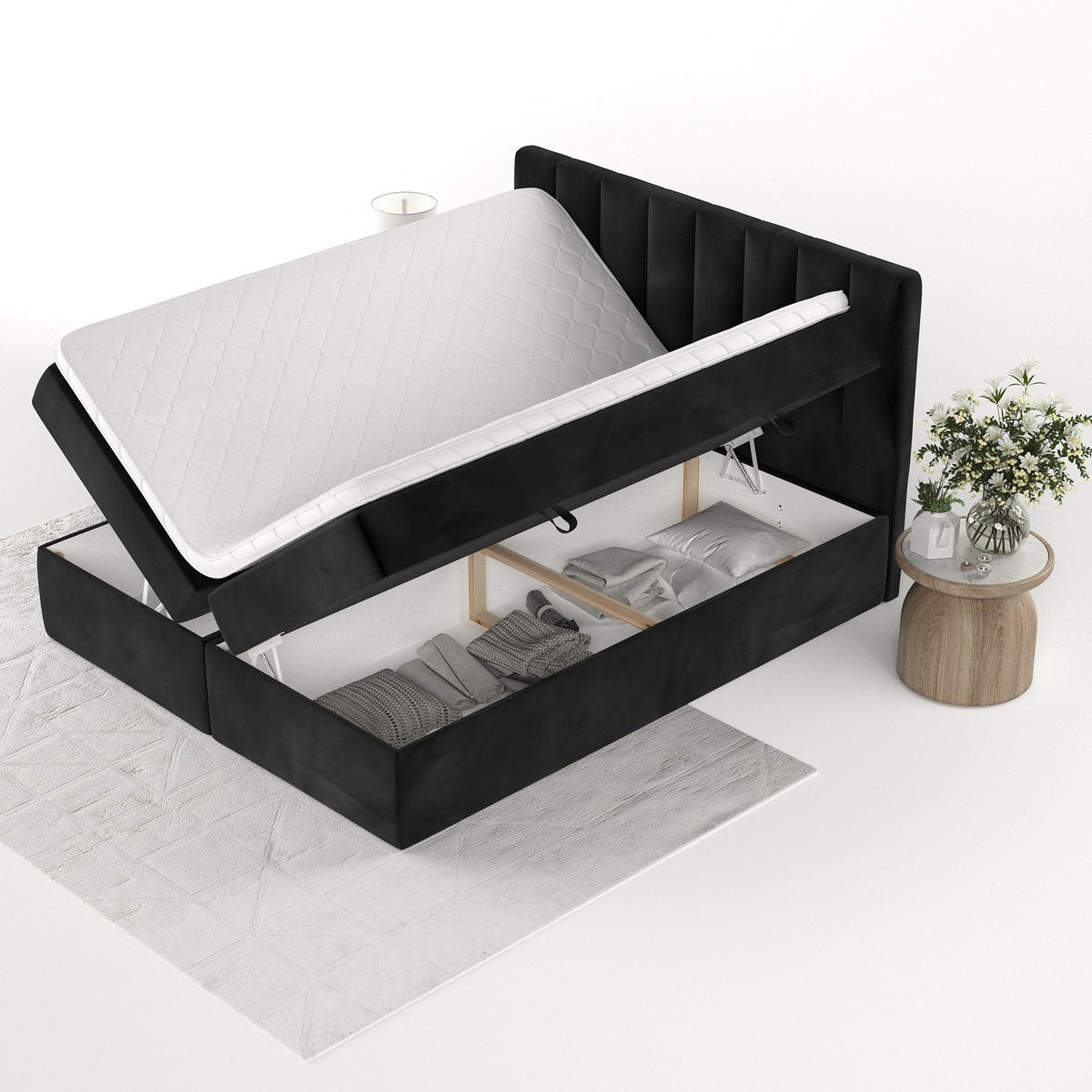 BOXBETT Bari 160/200 cm Schwarz im Kronos Stoff - Schwarz, Holz/Holzwerkstoff (160/200cm) - AltaBeds