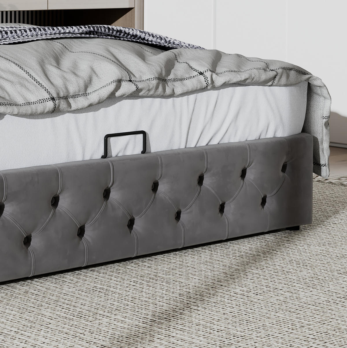 ČALOUNĚNÁ postel 160/200 cm ze sametu šedá s hydraulickým úložným prostorem - šedá, textil (160/200cm) - BEAOK