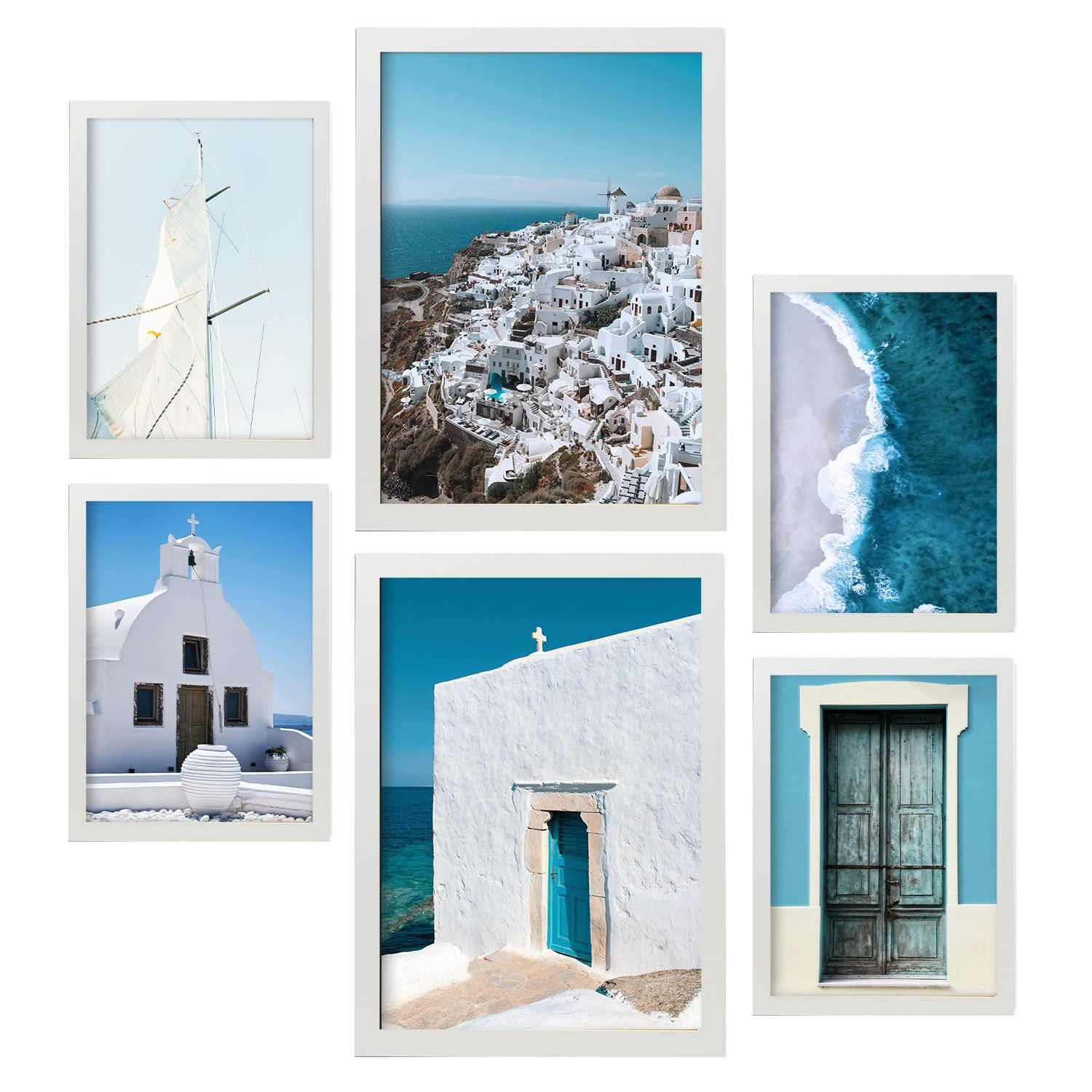 POSTER Set Mit 6 Griechenland Wandbild A3 & A4 Weißer Rahmen - Weiß, Papier (29/3cm) - Nacnic