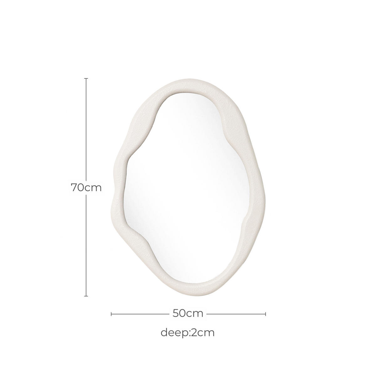 70CM H Wandspiegel mit weißem, unregelmäßigem Rahmen,Geeignet für Schlafzimmer, Wohnzimmer, Badezimmer und Flur - Weiß, Glas (50/70/2.5cm) - Hometopia