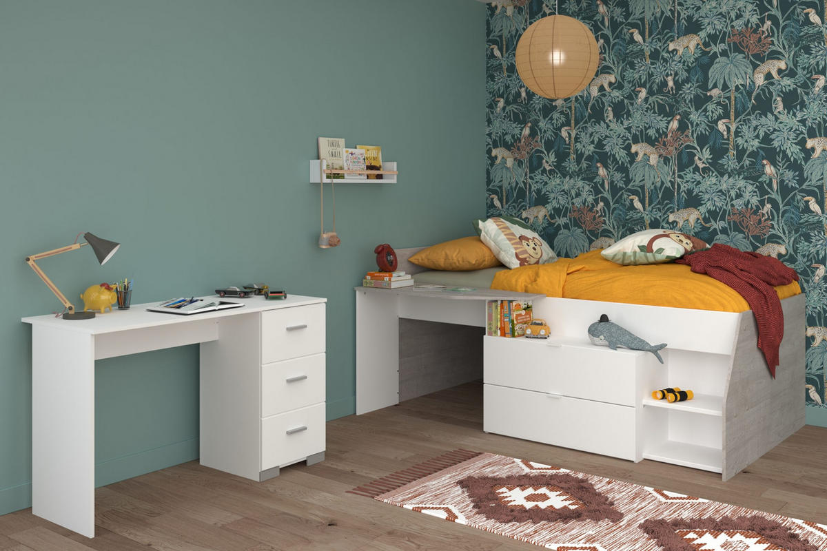 JUGENDZIMMER Milky 17 in Weiß und Grey Loft 2 teilig - Weiß, Holzwerkstoff (120/200/80cm)