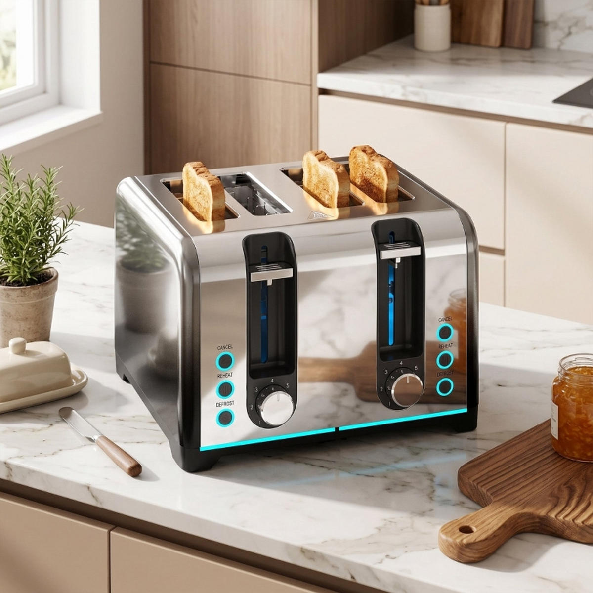 TOASTER 4-SCHEIBEN- 7 Bräunungsstufen, Auftaufunktion, Schwarz, 26,4/15,6/18,9 cm - Schwarz, Kunststoff (15.6/18.9/26.4cm) - Rolipo