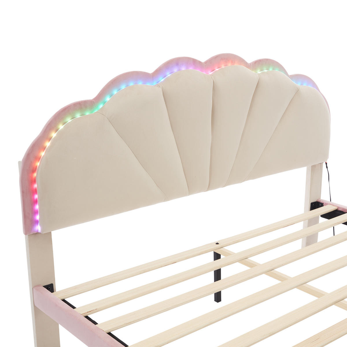 POLSTERBETT mit Lichtstreifen 140x200 cm Samt Beige-Rosa - Beige, Holz (140/200cm) - Meubliv