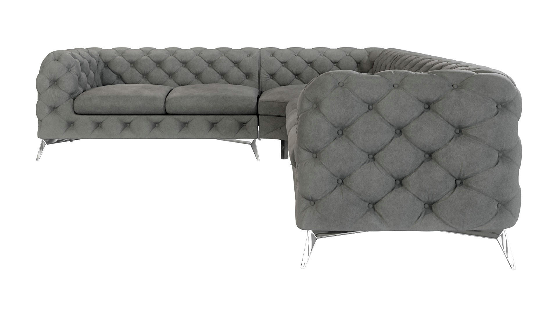 ECKSOFA Chesterfield Laura Grau Samt - Silberfarben/Grau, Holz/Textil (323/264cm) - S-Style Möbel