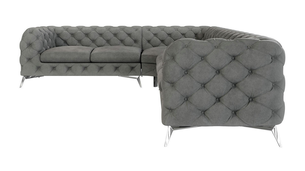 ECKSOFA Chesterfield Laura Grau Samt - Silberfarben/Grau, Holz/Textil (323/264cm) - S-Style Möbel