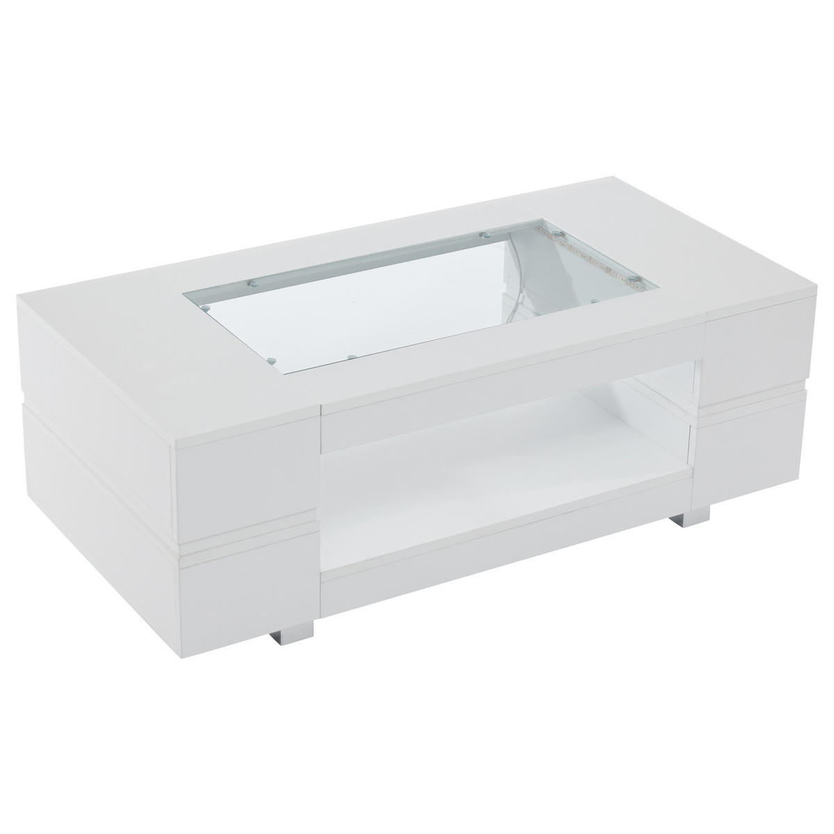 COUCHTISCH Weiß Hochglanz mit LED und Glasablage 100/50/35 cm - Weiß, Holzwerkstoff (50/100/35cm) - PANGIVO
