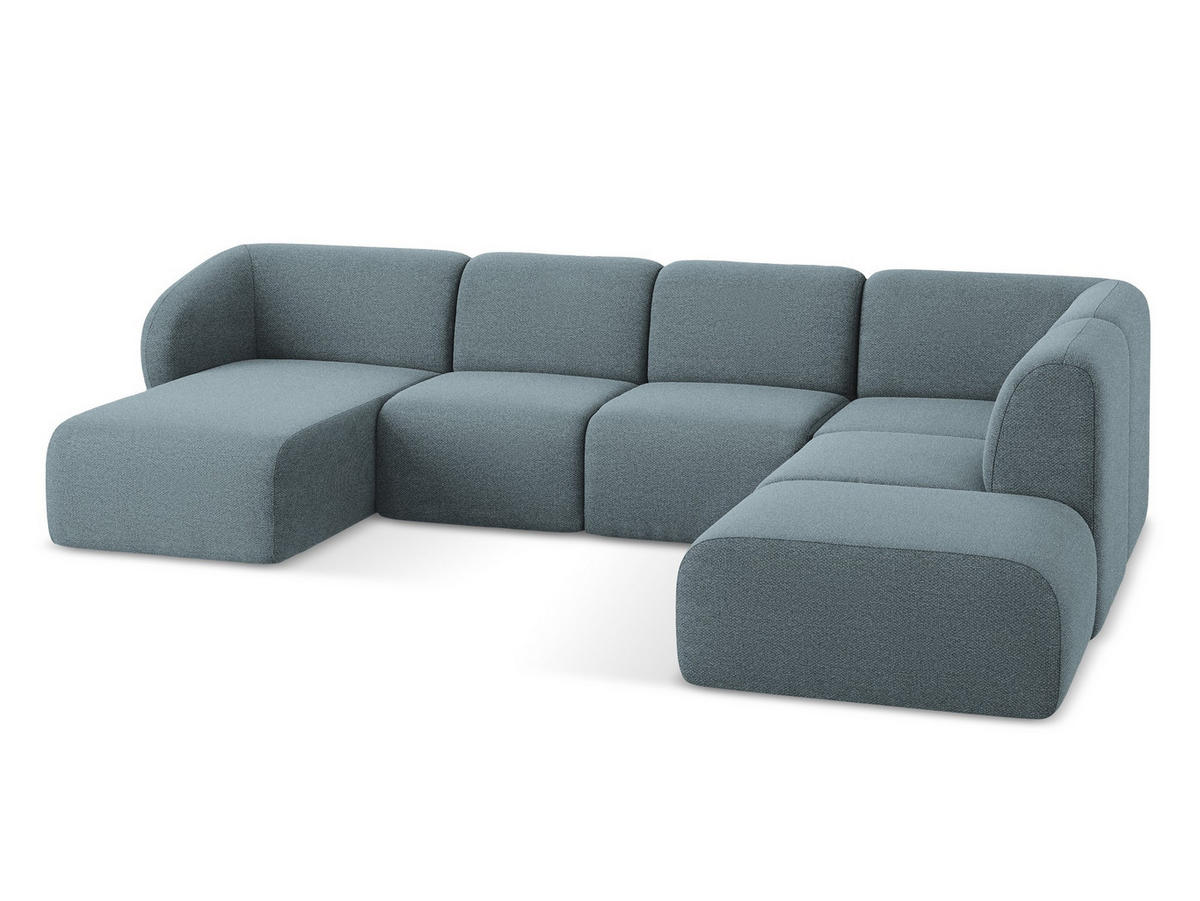 WOHNLANDSCHAFT Bouclé Stoff Blau - Blaugrau/Schwarz, Holzwerkstoff/Kunststoff (325/75/236cm) - Makamii