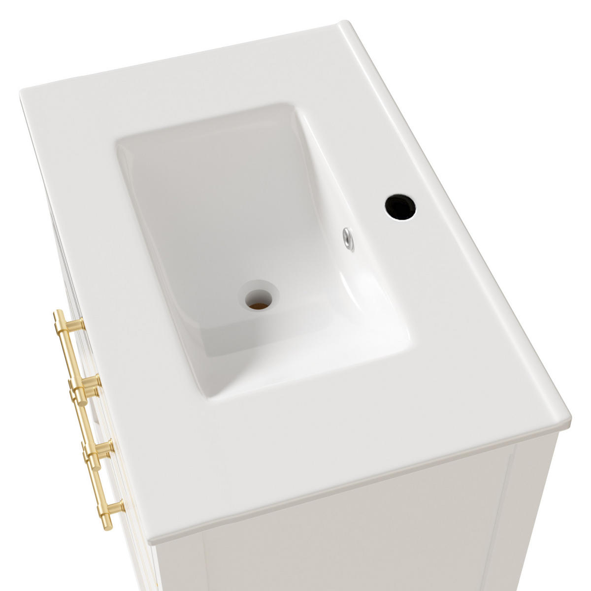 WASCHTISCH Badmöbel mit Keramikbecken Weiß 2 Schubladen Offenes Fach Goldgriffe - Goldfarben, Holz/Metall (76/86/46cm) - PARAFTA HOME