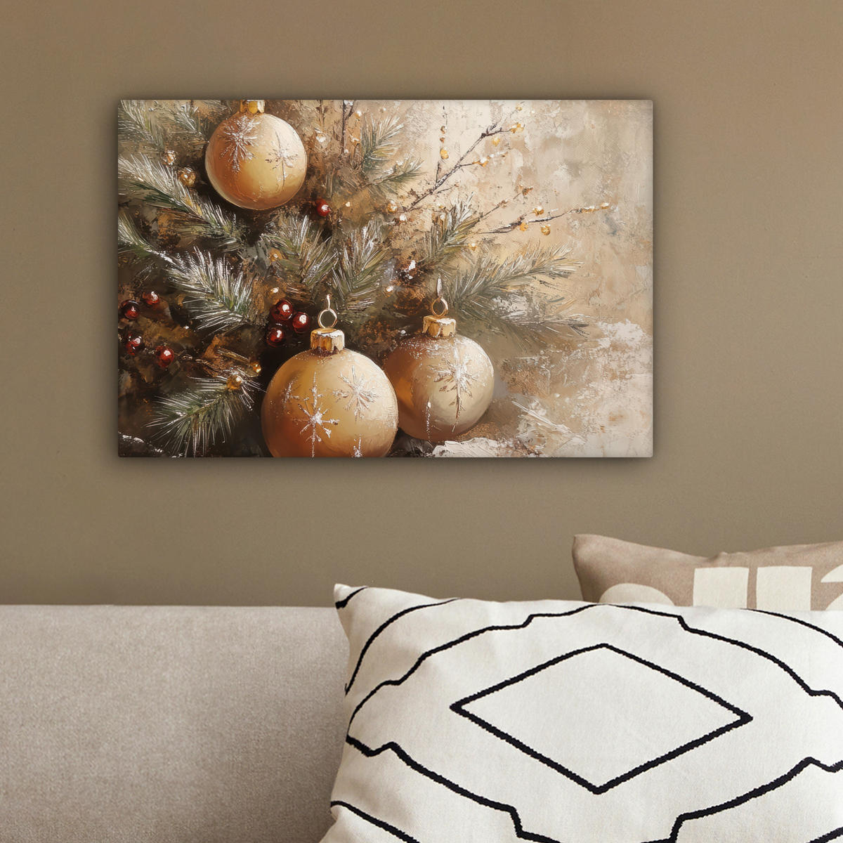 LEINWANDBILD Weihnachten - Kugeln - Beige - Gold 30x20 cm - Goldfarben, Textil (30/20cm) - MuchoWow