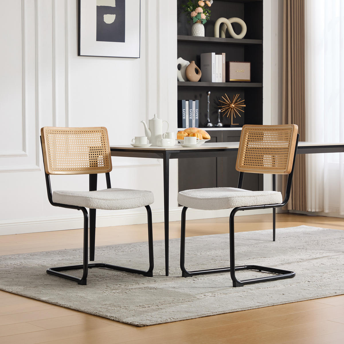 SCHWINGSTUHL DE-36881 2er-Set mit Rattan-Rückenlehne und Chenille-Sitz Elfenbein - Creme, Metall (58/86/46cm) - ComfortXL
