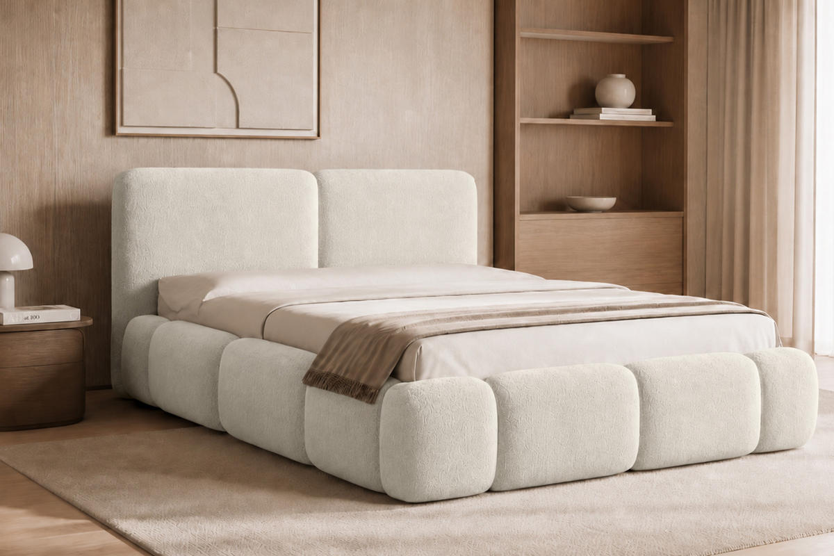 POLSTERBETT Mit Bettkasten, Bouclé-Stoff Coral, Beige, 120x200 cm, ABIK - Beige, Holz (120/200cm) - Kaiser Möbel