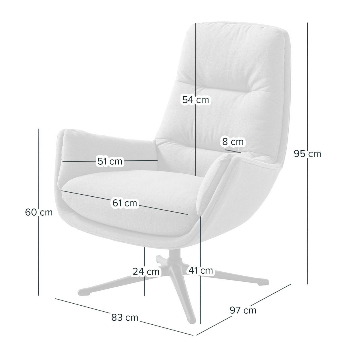 SESSEL mit Kreuzfuß - Chromfarben/Hellgrau, Textil/Metall (83/95/97cm) - home24