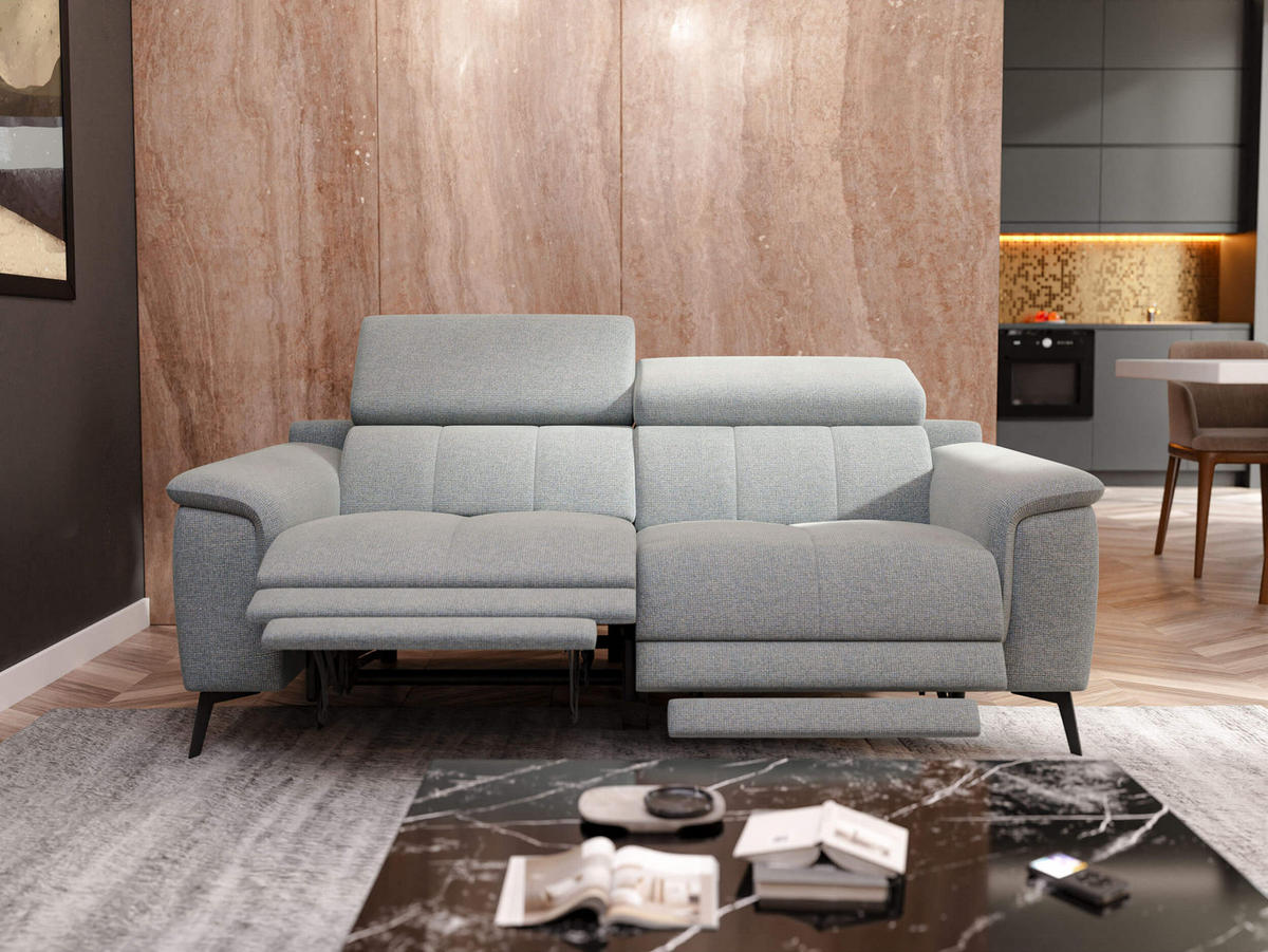 RELAXSOFA FIERO 3-Sitzer mit 2 Relaxfunktionen, silberfarben - Silberfarben/Schwarz, Holzwerkstoff/Textil (212/82/103cm) - Courtois Laville