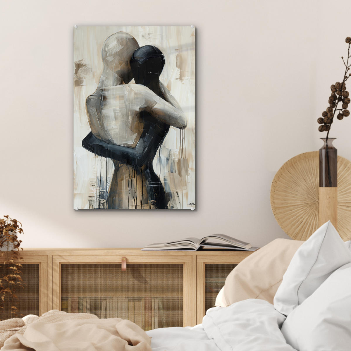 ACRYLGLASBILD Abstrakt - Liebe - Schwarz und weiß - Modern 40x60 cm - Schwarz, Glas (40/60cm) - MuchoWow