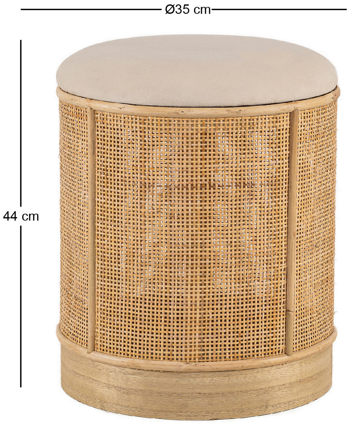 POUF Rattan Beige - Beige, Holz (35/44/35cm) - Nordlys