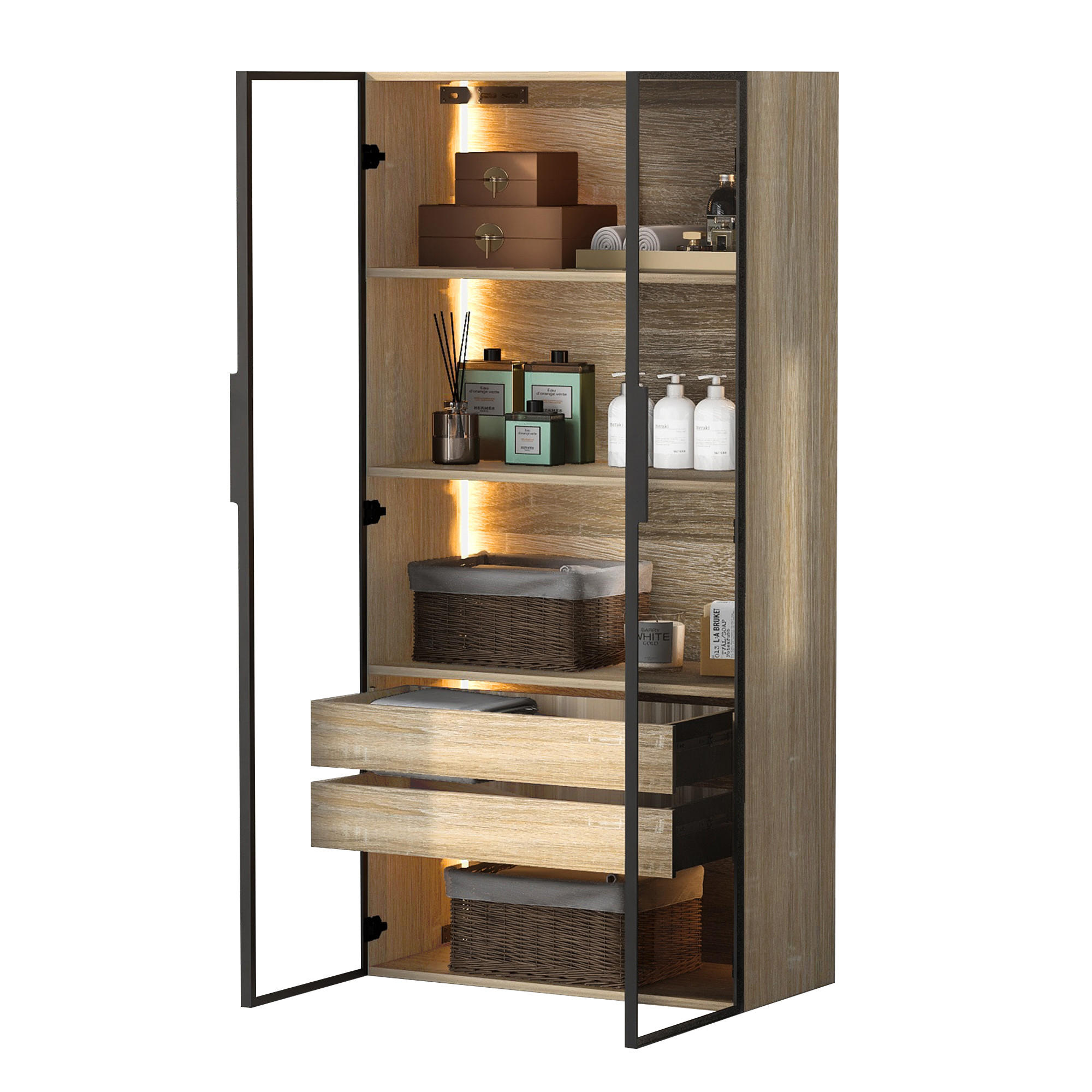 SCHRANK mit LED-Beleuchtung 73 cm MDF Natural - Naturfarben, Holzwerkstoff (36/155/74cm) - Beauniv