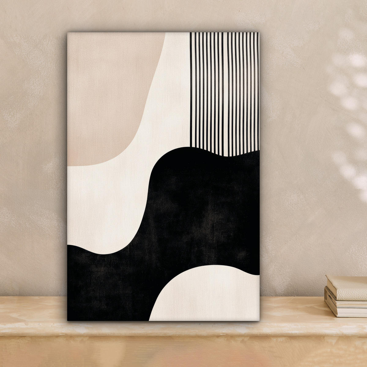 LEINWANDBILD Abstrakt - Japandi - Beige - Modern Deko Wohnzimmer 20x30 cm - Schwarz, Textil (20/30cm) - MuchoWow