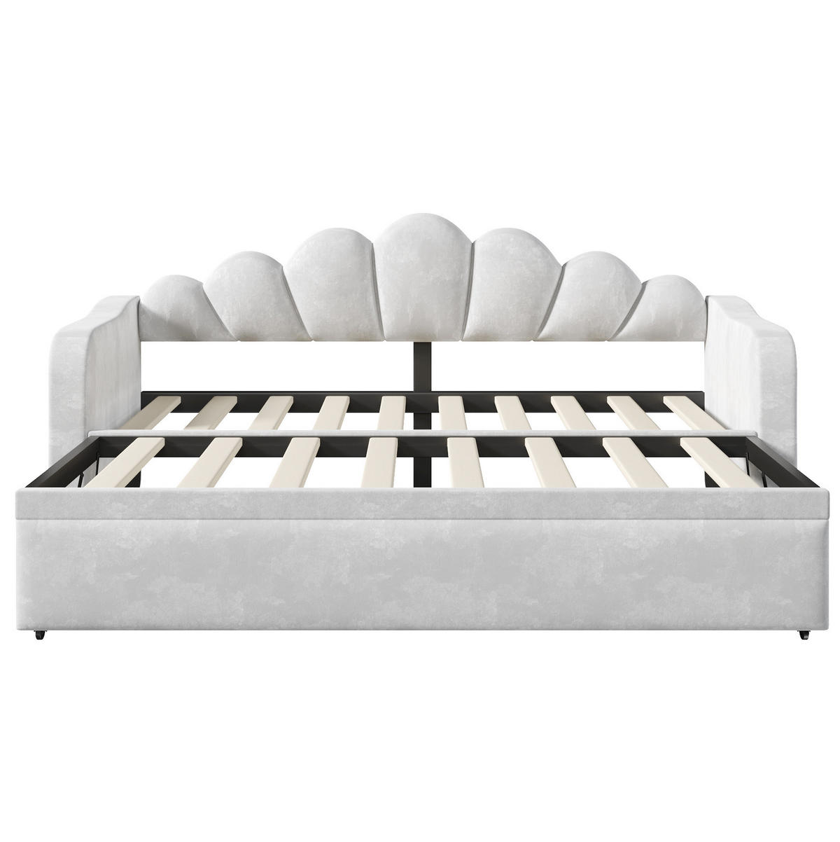 TAGESBETT 90/200 cm mit Ausziehbett, LED-Beleuchtung und Samtbezug, Grau - Grau, Textil (90/200cm) - Redom