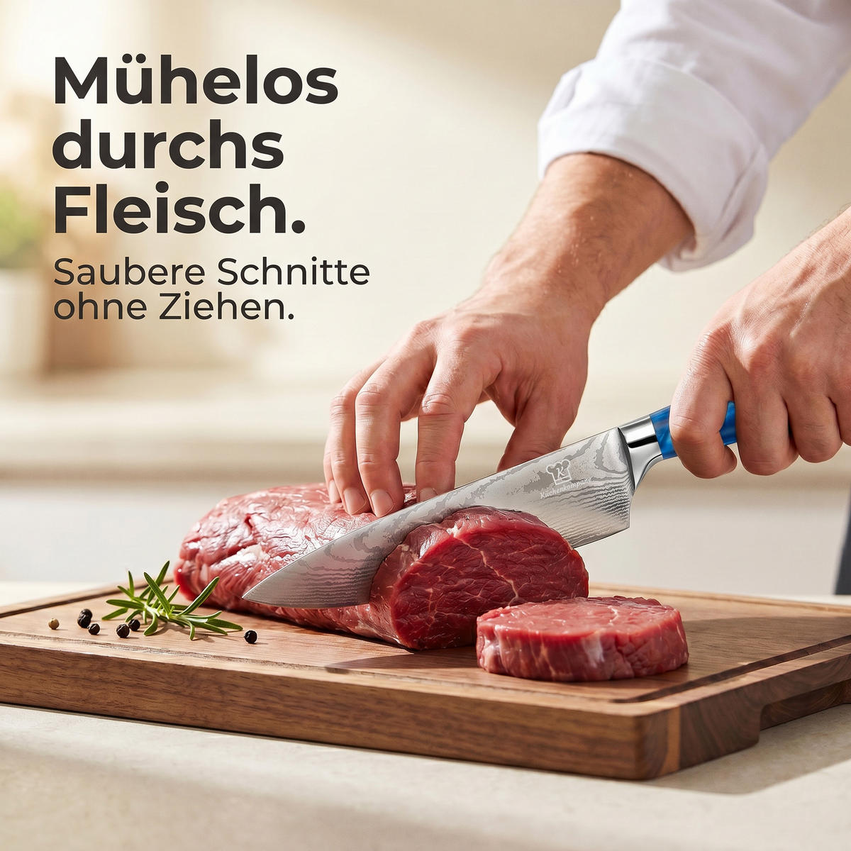 MESSER-SET 8-tlg. mit Edelstahlklingen und ergonomischen Epoxidharz-Griffen - Blau, Holz/Metall - Küchenkompane