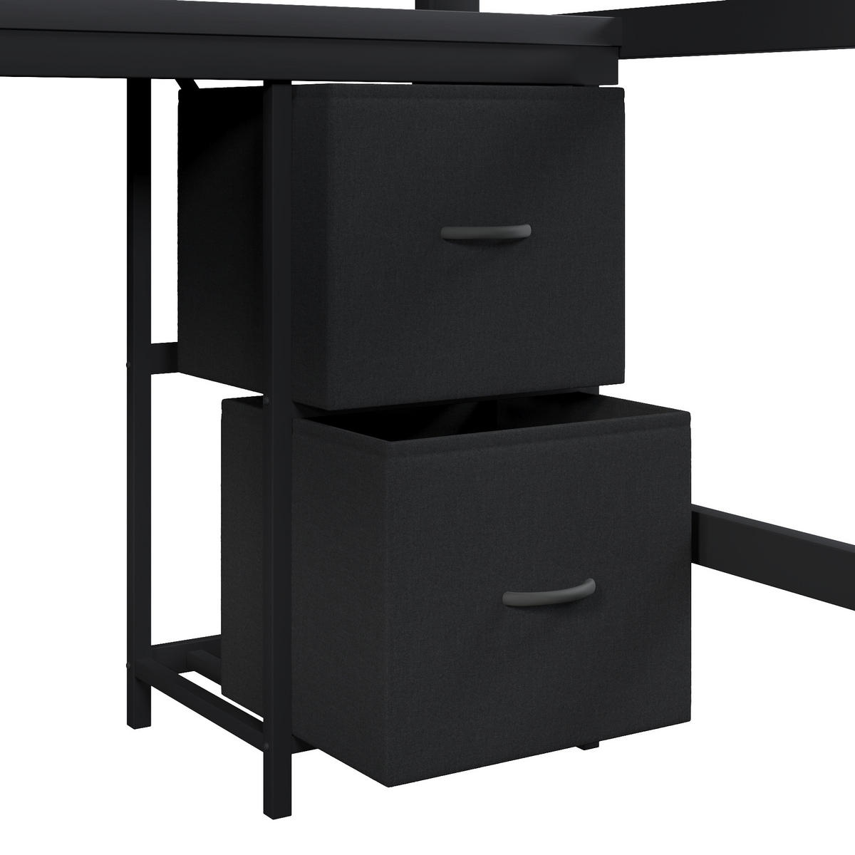 HOCHBETT 140/200 cm in Schwarz mit Schreibtisch, Regal, Schubladen, LED und USB - Schwarz, Holzwerkstoff/Metall (140/200cm) - STILVORA