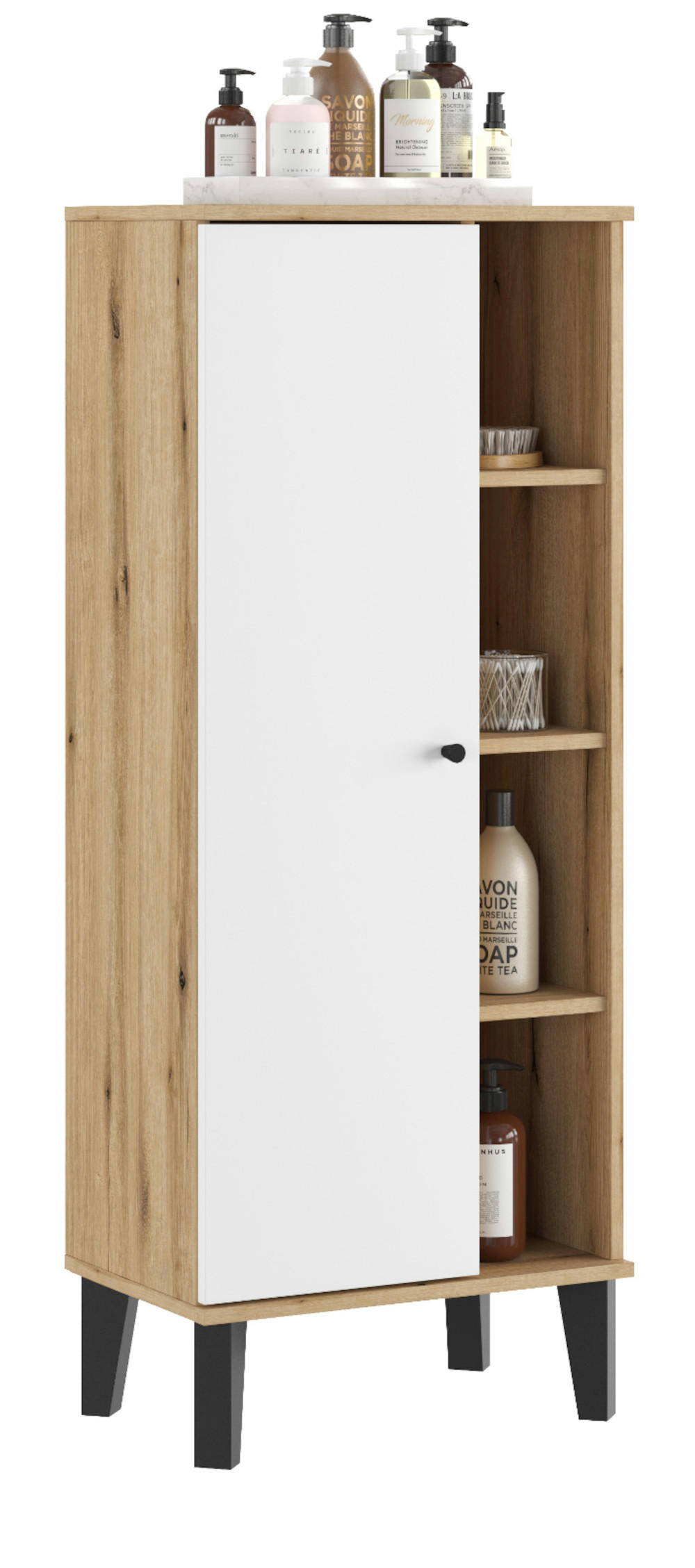 Furn.Design Bad-Midischrank Weiß, Eiche 51x128x33 cm