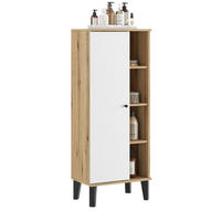 BAD-MIDISCHRANK weiß, Evoke Eiche, Badmöbel Kommode, 51 x 128 cm - Eichefarben/Schwarz, Holzwerkstoff/Kunststoff (51/128/33cm) - Furn.Design