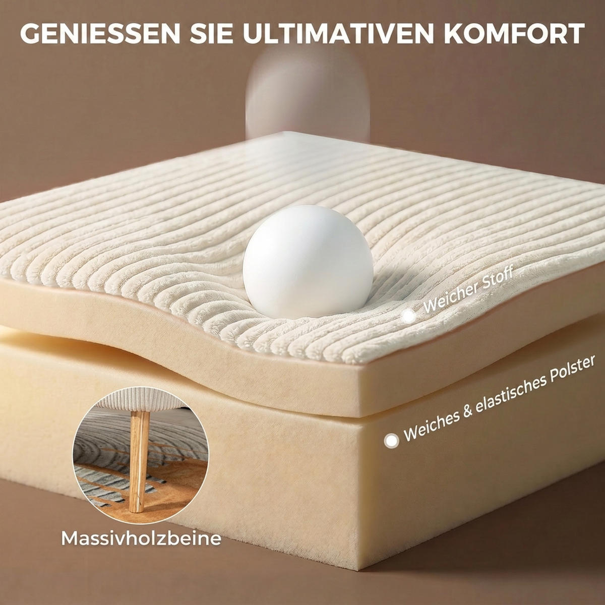 2-SITZER Sofa Creme 117.0/56.5/77.0 cm - Creme, Holz (56.5/77/117cm)