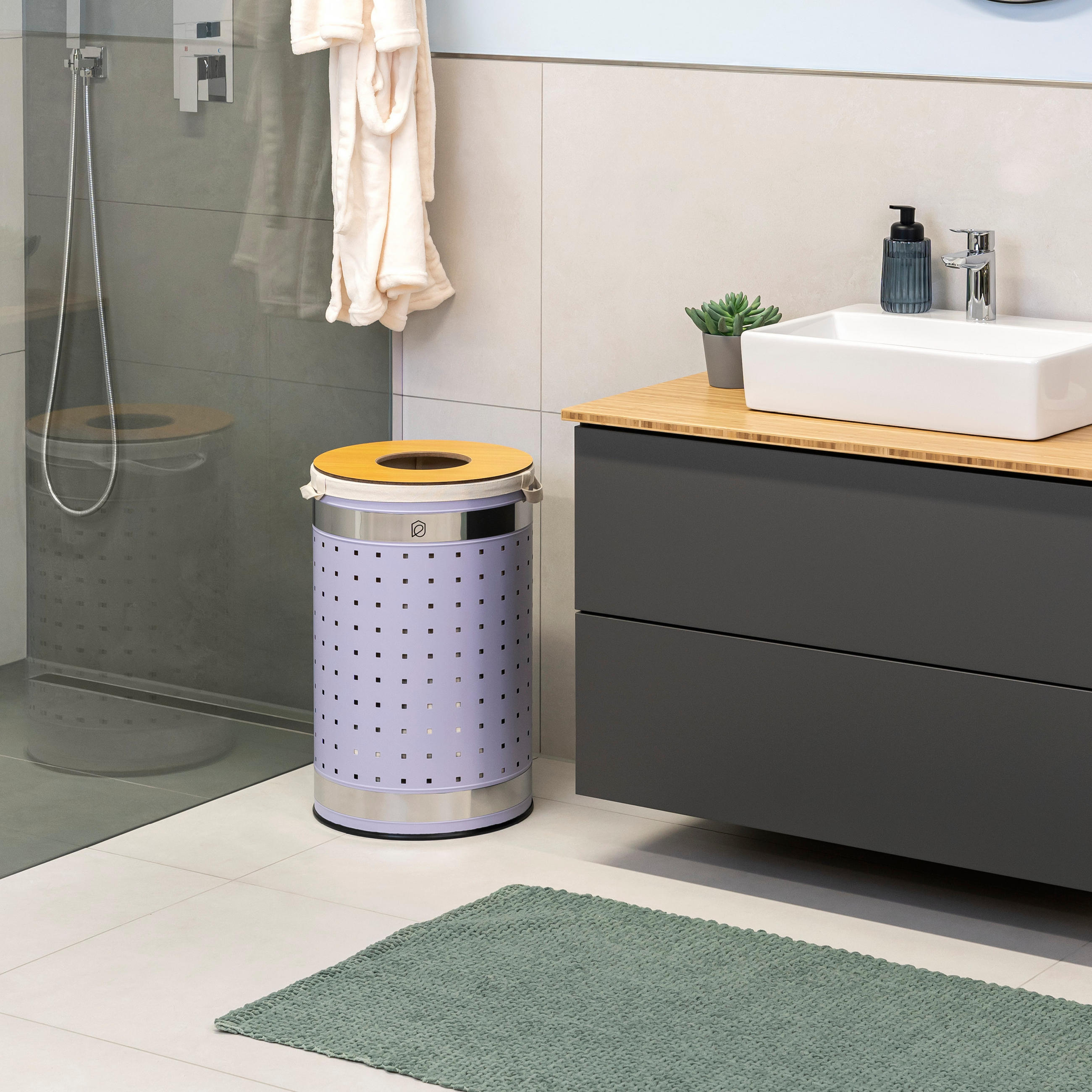 WÄSCHETONNE 50 Liter, lila - Lila, Metall (35.5/57.5/35.5cm) - eluno