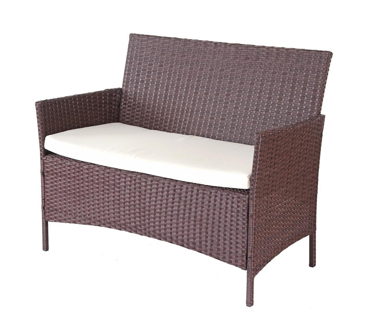 GARTEN-GARNITUR Polyrattan Braun-Meliert Kissen Creme - Braun, Metall - PROREGAL