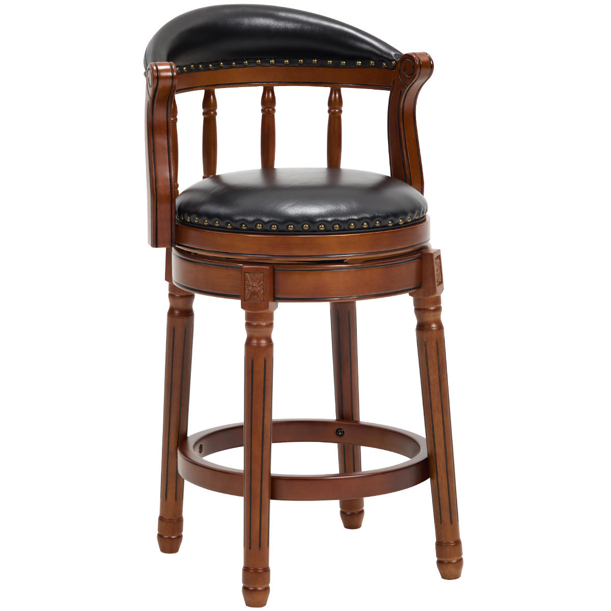 BARHOCKER 1er-Set Schwarz mit Echtleder und Rückenlehne - Schwarz, Holz (54.8/96/54.8cm) - PANGIVO