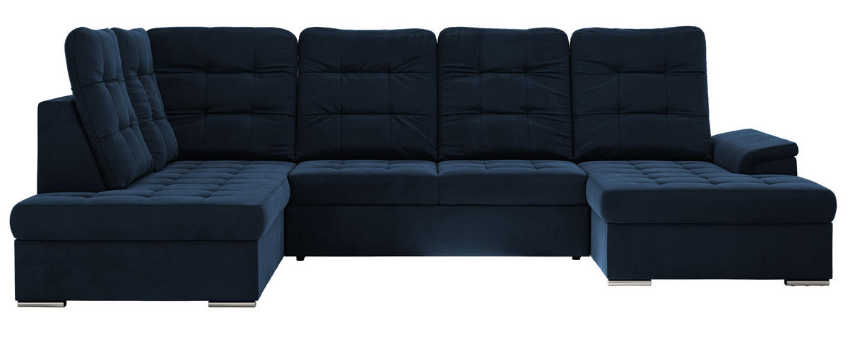 WOHNLANDSCHAFT MADRITO U - Dunkelblau Velorus - Links - Silberfarben/Dunkelblau, Textil/Metall (204/89/323cm) - MKS