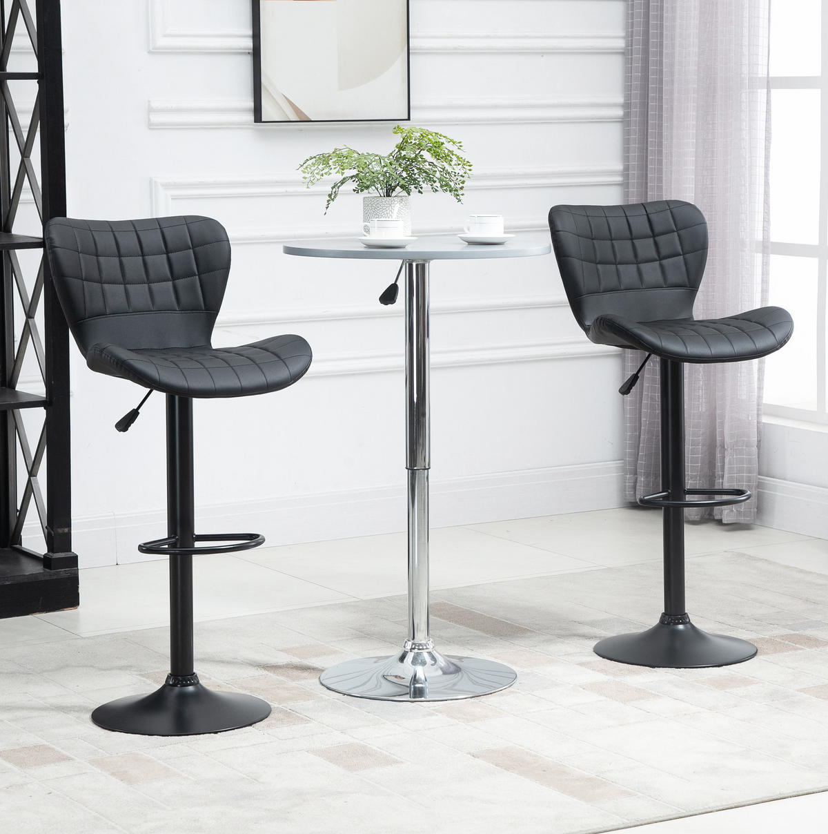 BARHOCKER 2er-Set höhenverstellbar drehbar 57 x 58 x 87-107 cm Kunstleder Schwarz - Schwarz, Metall (51.5/109/47cm) - Meubliv