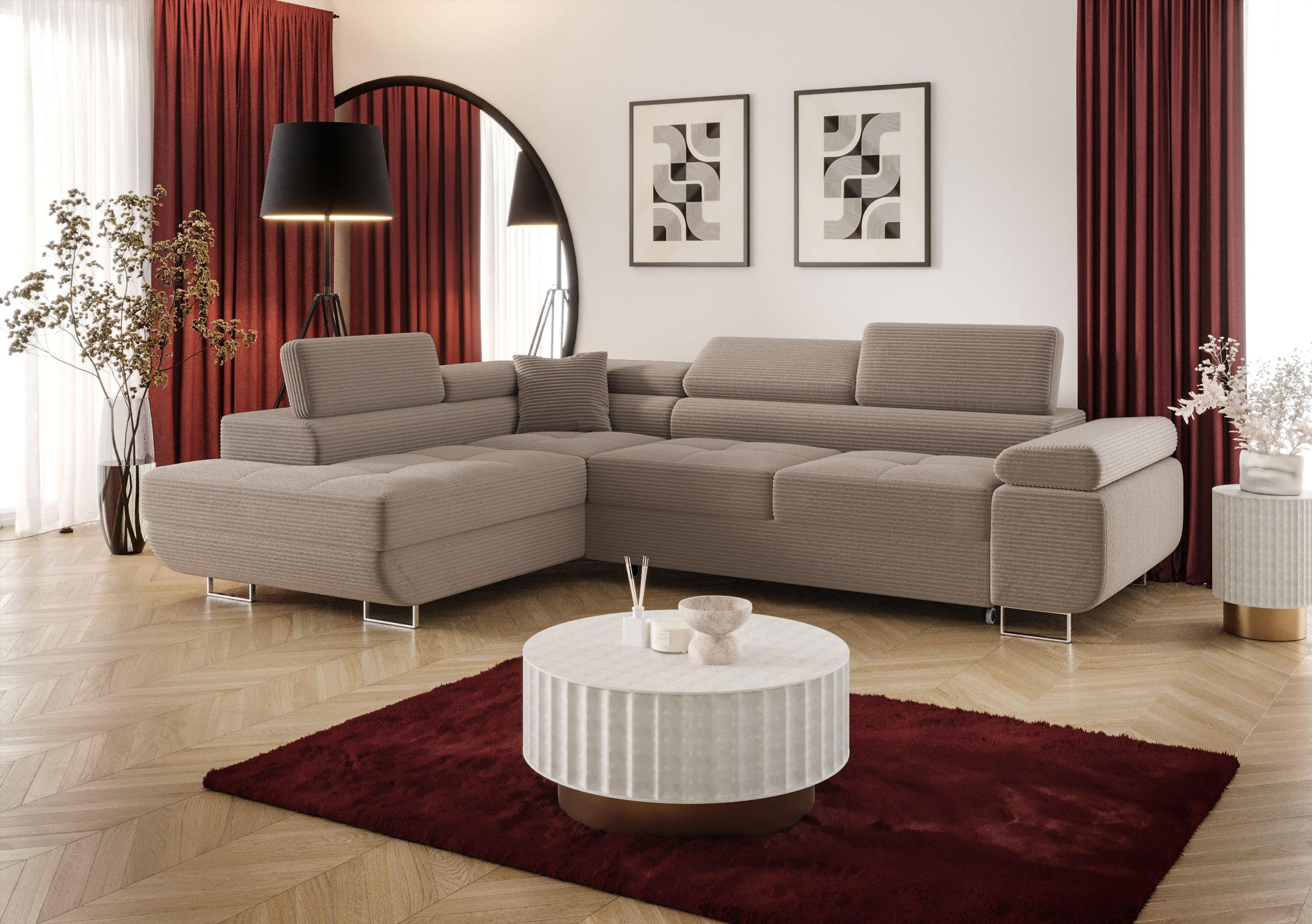 ECKSOFA EMILY mit Schlaffunktion Poso 02 Links - Cappuccino, Textil (275/200cm) - Bedante