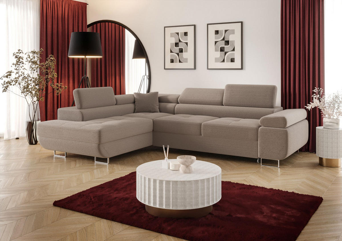 ECKSOFA EMILY mit Schlaffunktion Poso 02 Links - Cappuccino, Textil (275/200cm) - Bedante