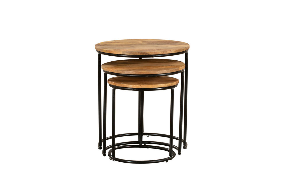 BEISTELLTISCH Adam 3er Set Mangoholz Braun 55,5x50x50cm - Braun, Holz (50/50/55.5cm) - DELUKE
