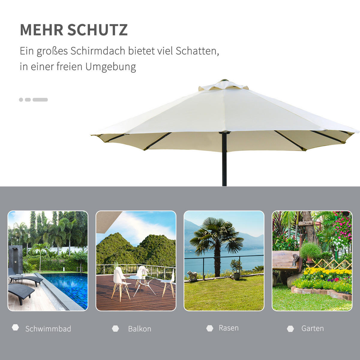 SONNENSCHIRM mit LED, Doppelsonnenschirm, Gartenschirm, Marktschirm, Oval, Metall, Cremeweiß - Weiß, Metall (440/260cm) - Outsunny