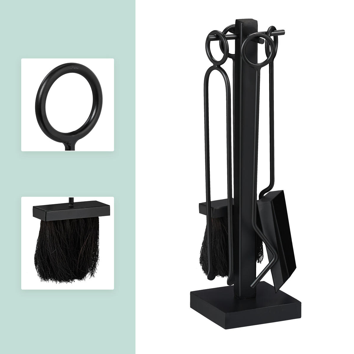 KAMINBESTECK-SET 5-tlg. - Schwarz, Textil/Metall (11.5/40.5/11.5cm) - Relaxdays