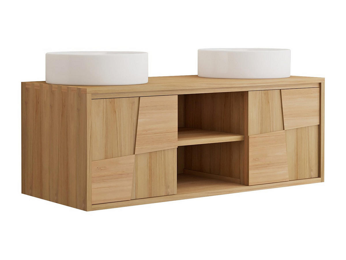 DOPPELWASCHTISCH - 120 cm x 50 cm - Holz, Platte - Naturfarben Hell - SUMBAWA - Naturfarben, Holz (120/45/50cm) - Vente-Unique