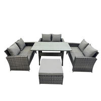 GARTENMÖBELSET mit Zweisitzer,Esstisch,Hocker Polyrattan Dunkelgrau 7-Sitzer - Dunkelgrau/Grau, Glas/Kunststoff - Fimous