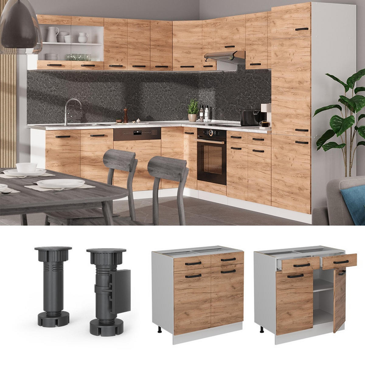 KÖKSUNDERSKÅP R-Line Goldkraft ek 80 cm AP ek - Vit/Honungsek, Träbaserade material (80/81.6/60cm) - Vicco